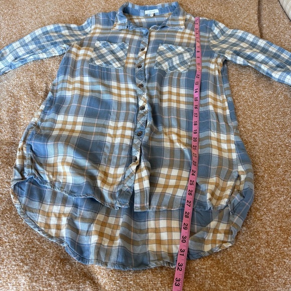 Maurice’s Plaid Tunic Long Sleeve Shirt Womens Large Blue Button Down Soft Light - Picture 5 of 6